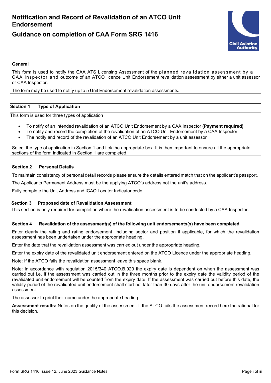 Form SRG1416 Notification and Record of Revalidation of an Atco Unit Endorsement (UK Regulation (Eu) 2015 / 340) - United Kingdom, Page 4