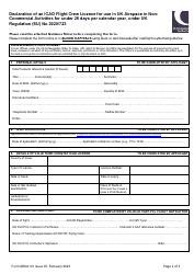 Form SRG2141 Declaration of an Icao Flight Crew Licence for Use in UK Airspace in Noncommercial Activities for Under 28 Days Per Calendar Year, Under UK Regulation (Eu) No 2020/723 - United Kingdom