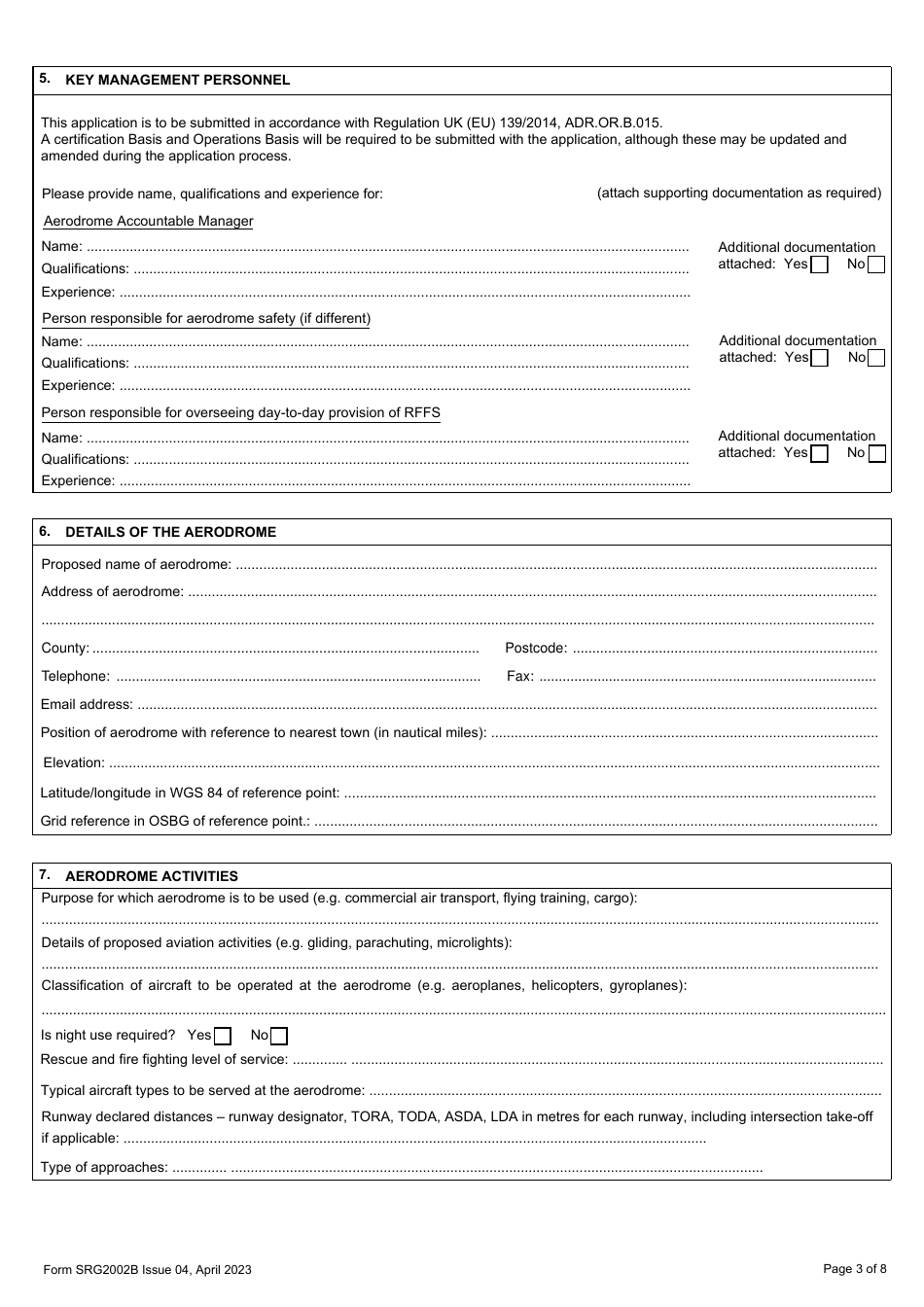 Form SRG2002B Application for an Aerodrome Certificate - United Kingdom, Page 3