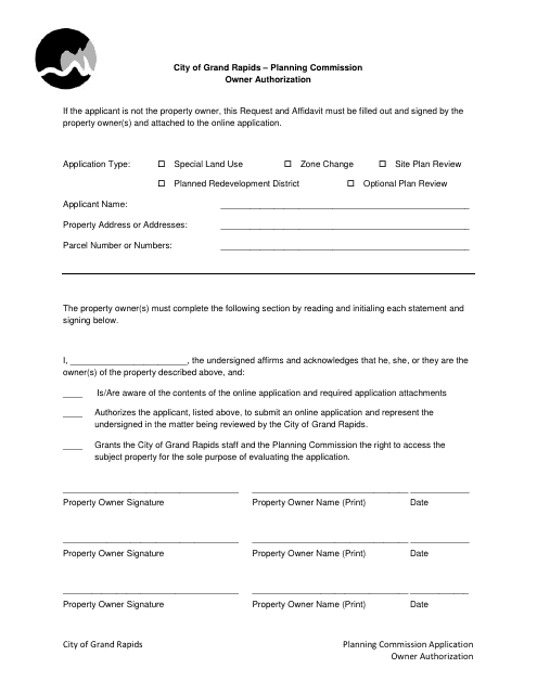 Owner Authorization - City of Grand Rapids, Michigan Download Pdf