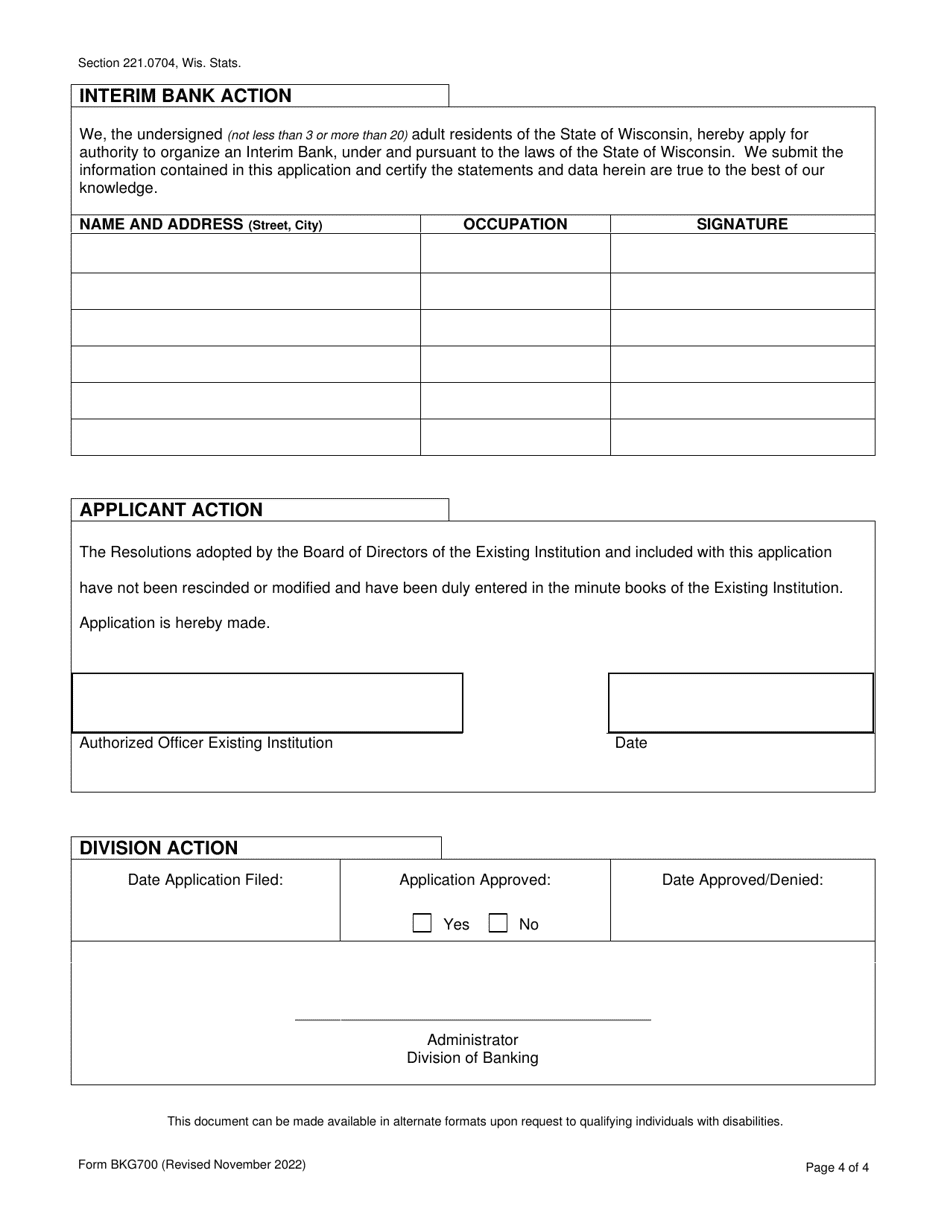 Form BKG700 Interim Bank and Merger Application - Wisconsin, Page 4