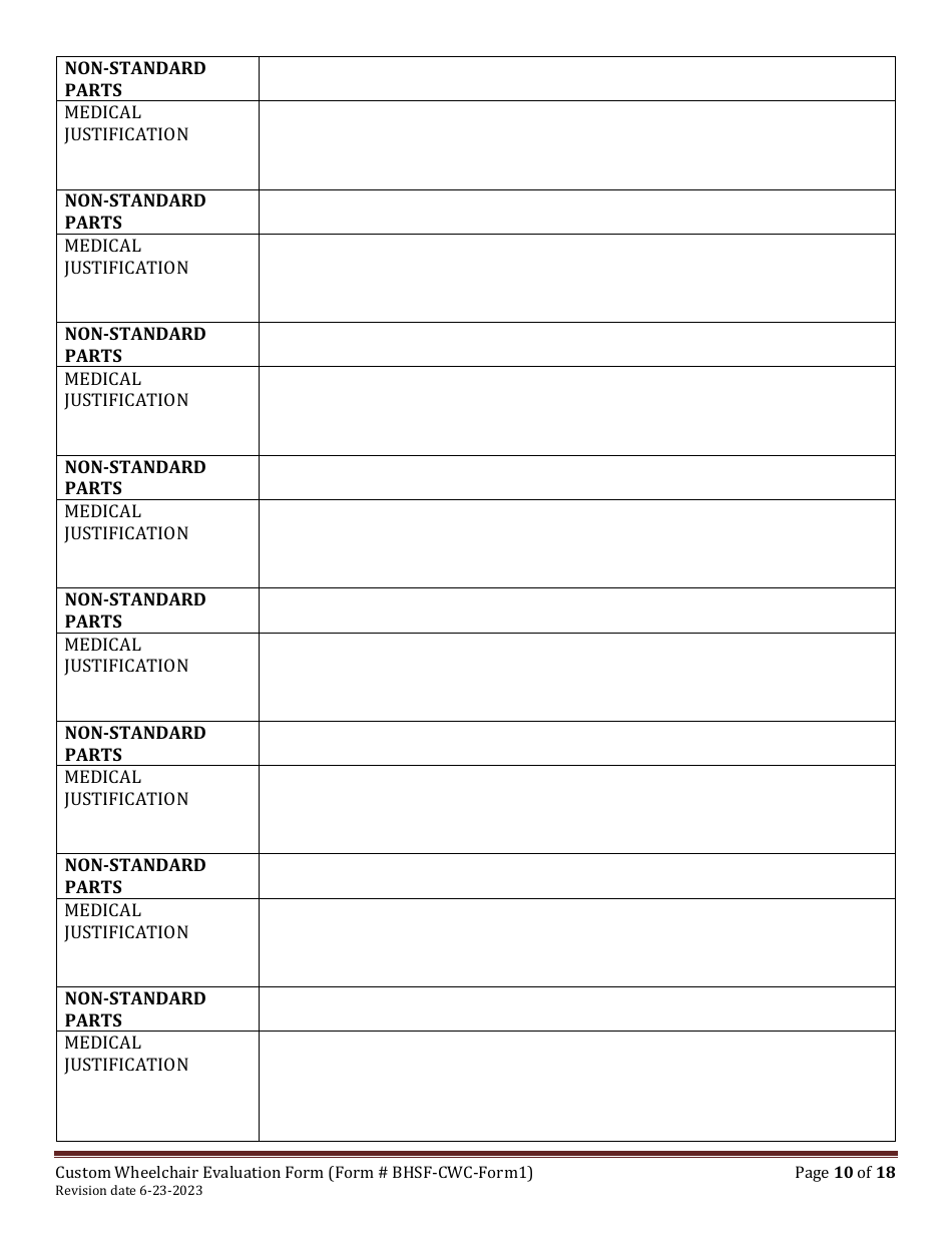 BHSF-CWC Form 1 Custom Wheelchair Evaluation Form - Louisiana, Page 10