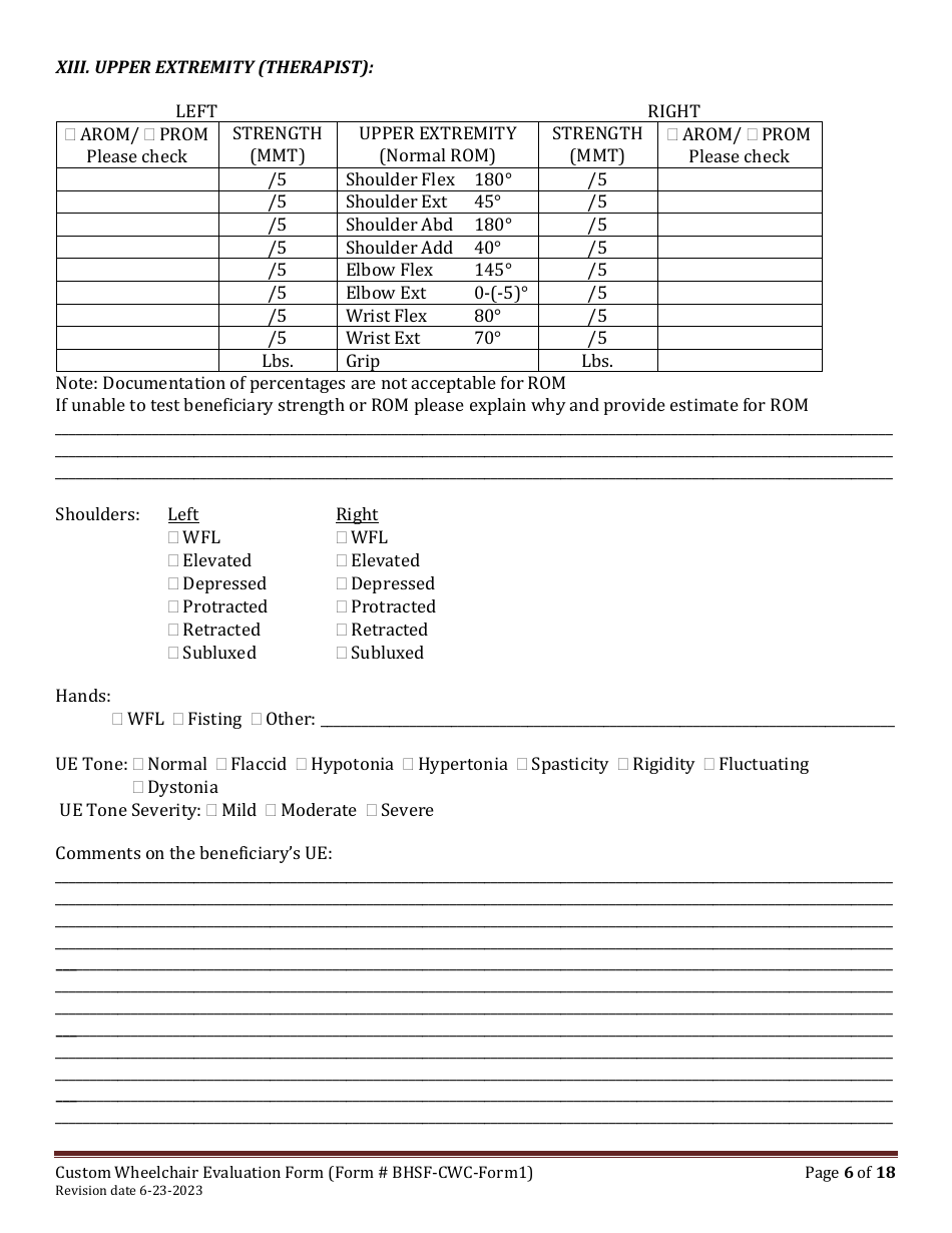 BHSF-CWC Form 1 Custom Wheelchair Evaluation Form - Louisiana, Page 6