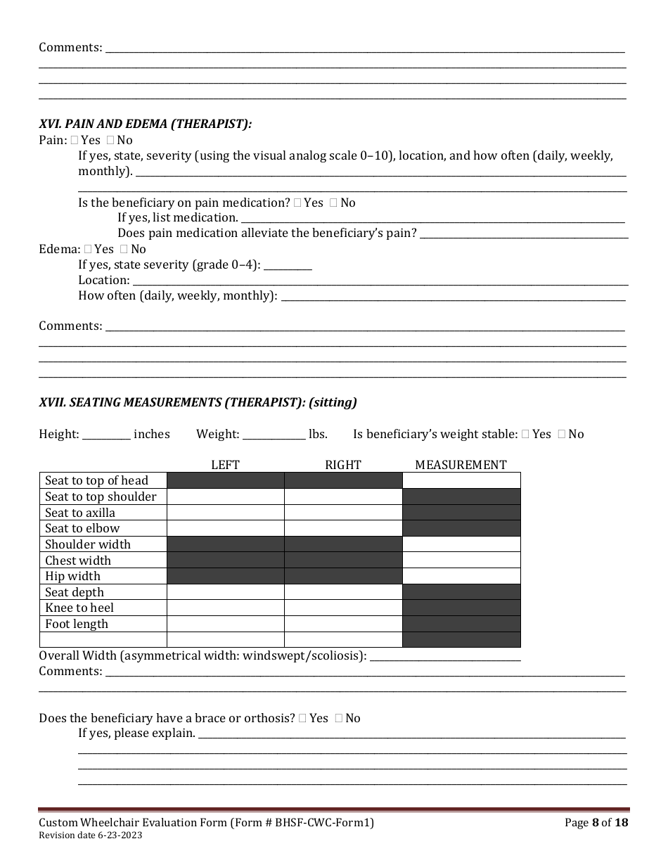 BHSF-CWC Form 1 Custom Wheelchair Evaluation Form - Louisiana, Page 8