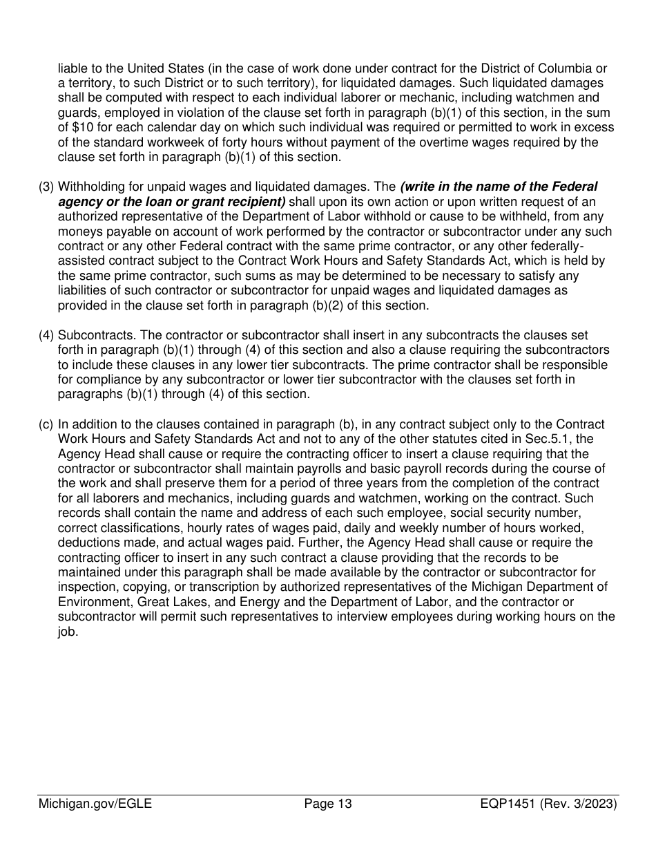 Form EQP1451 Equivalency Projects Contract Boilerplate Language - Michigan, Page 13