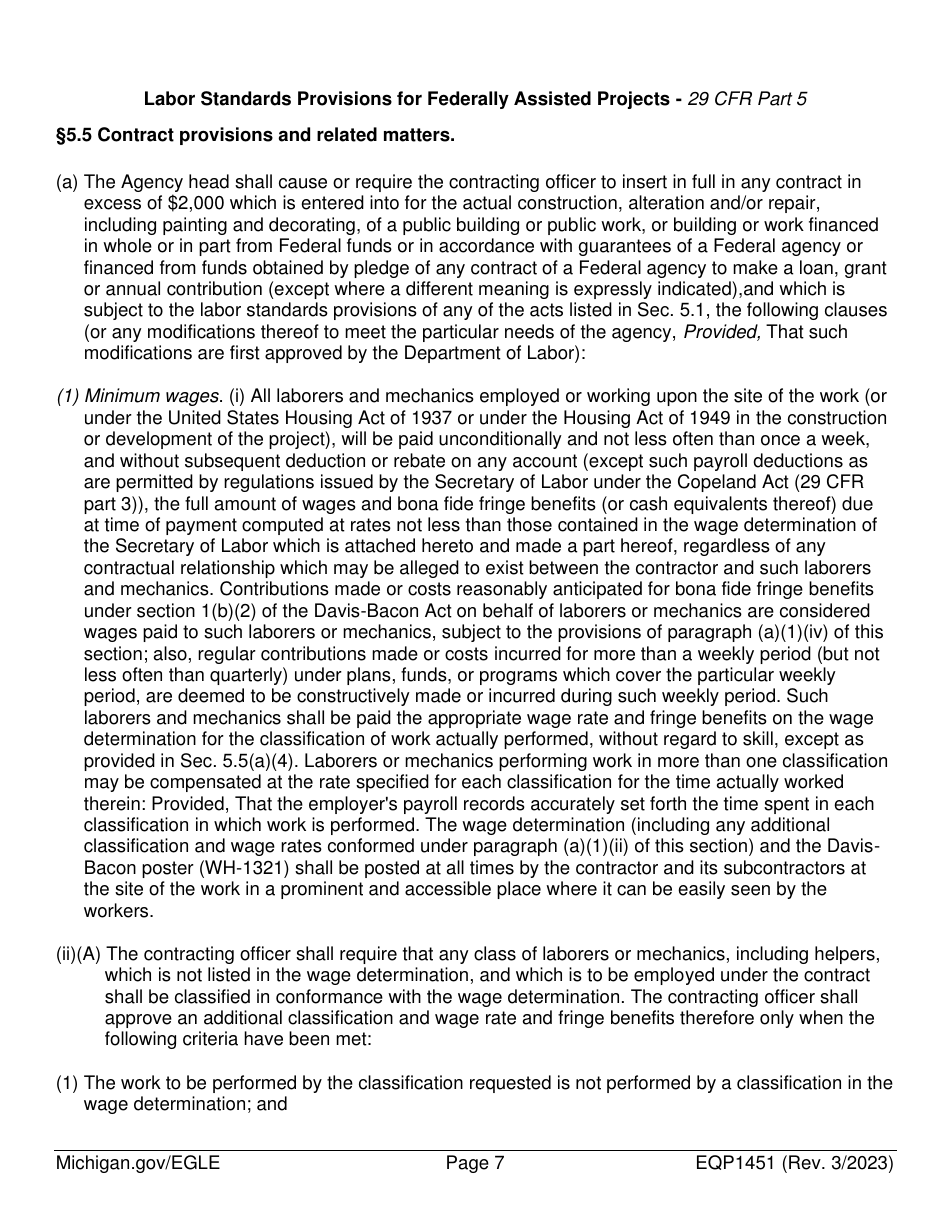 Form EQP1451 Equivalency Projects Contract Boilerplate Language - Michigan, Page 7