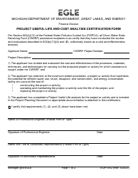 Document preview: Form EQP1452 Project Useful Life and Cost Analysis Certification Form - Michigan