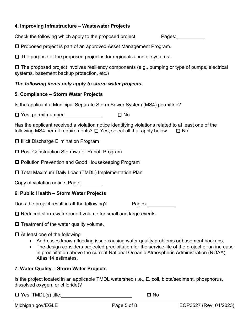 Form EQP3527 Project Priority List Scoring Data Form - Michigan, Page 5