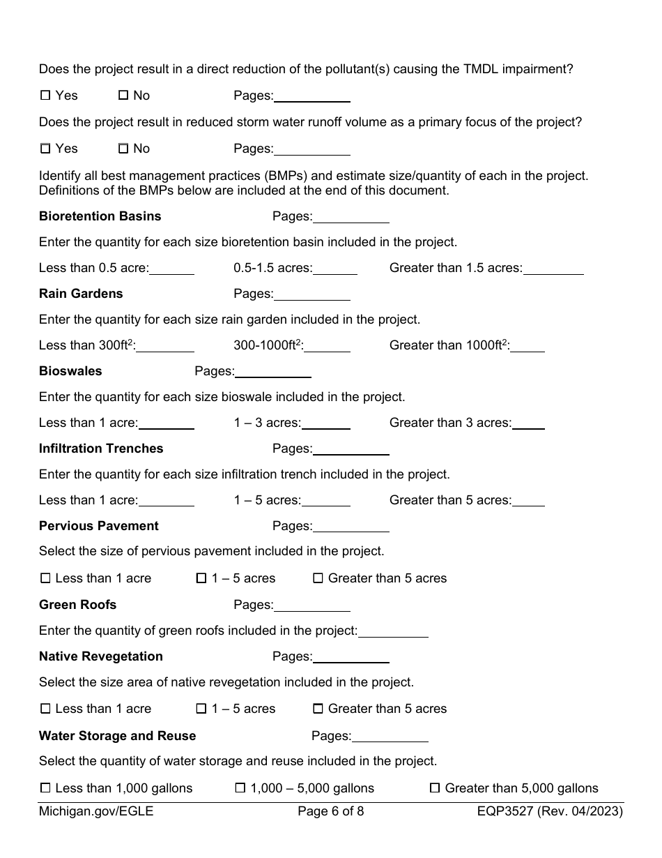Form EQP3527 Project Priority List Scoring Data Form - Michigan, Page 6