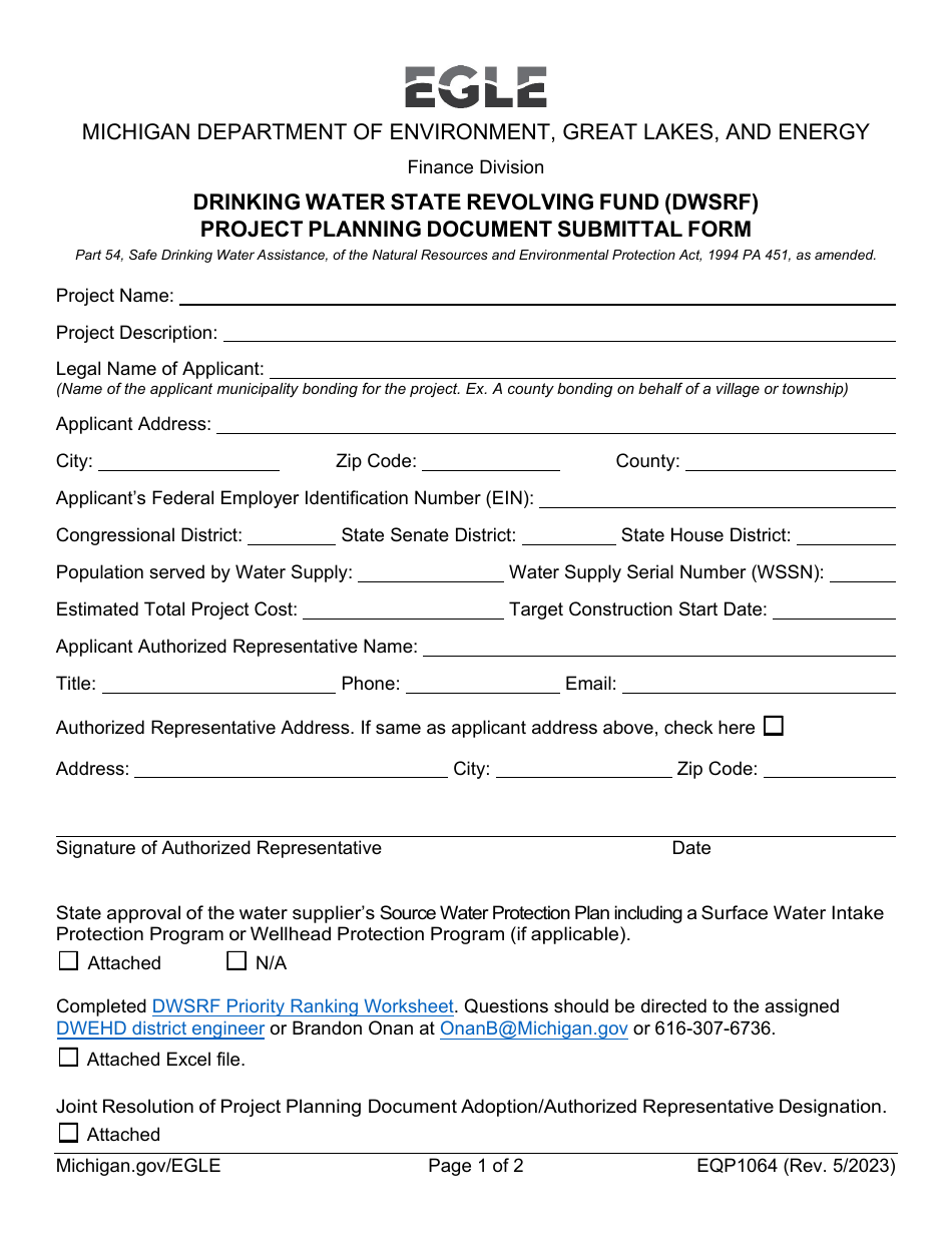 Form EQP1064 Download Fillable PDF Or Fill Online Drinking Water State ...