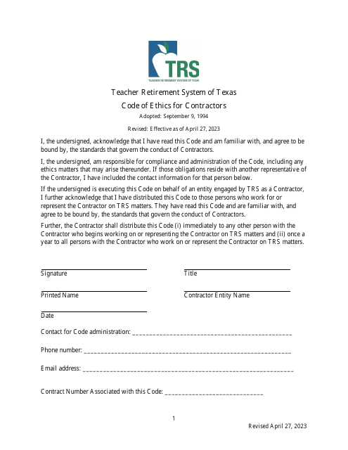 Code of Ethics for Contractors - Texas Download Pdf