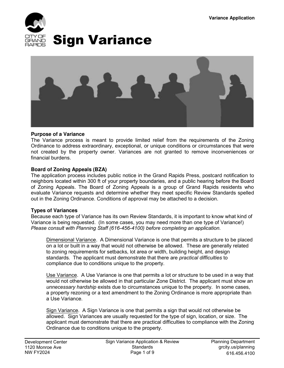 Sign Variance Application - City of Grand Rapids, Michigan, Page 1