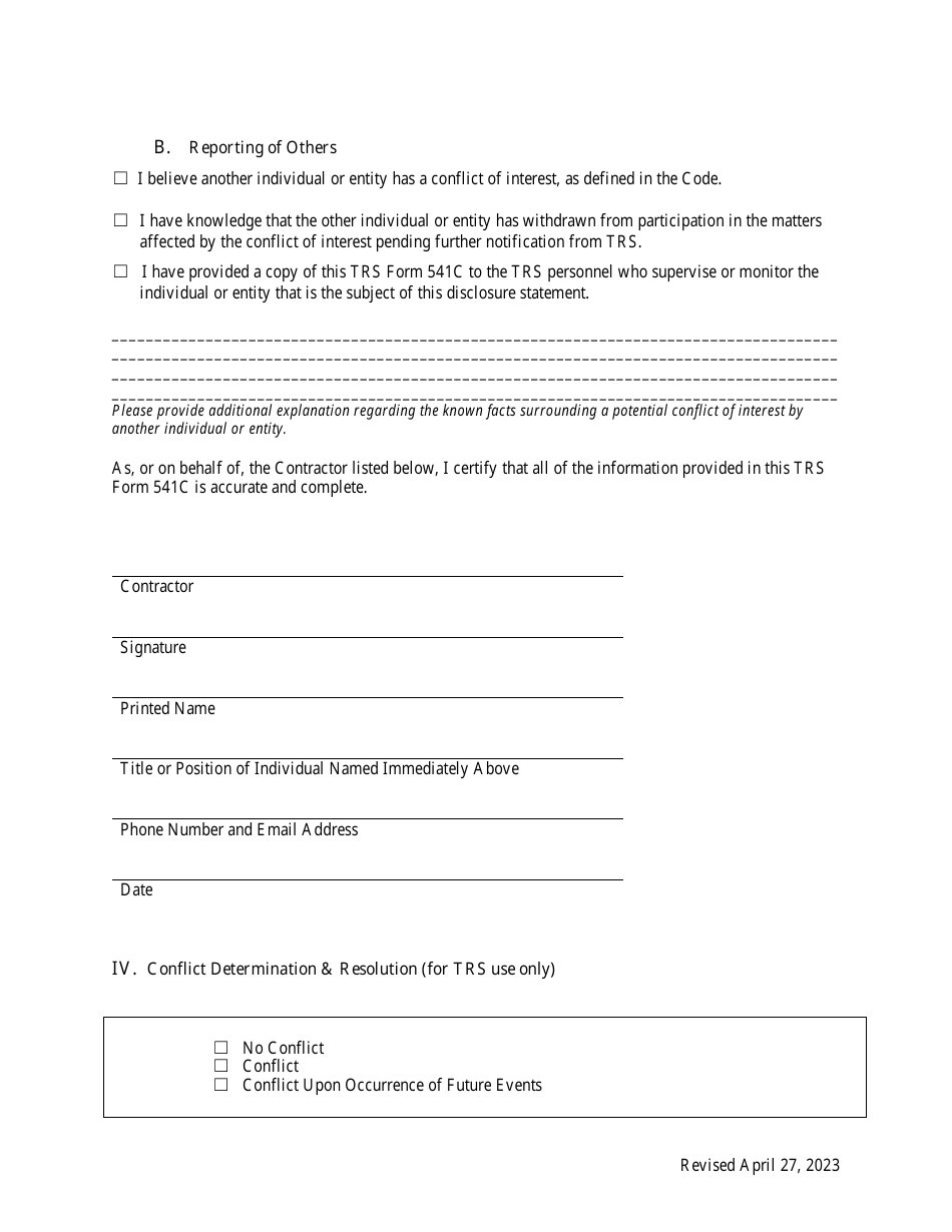 Conflict of Interest Disclosure and Request for Determination - Texas, Page 3