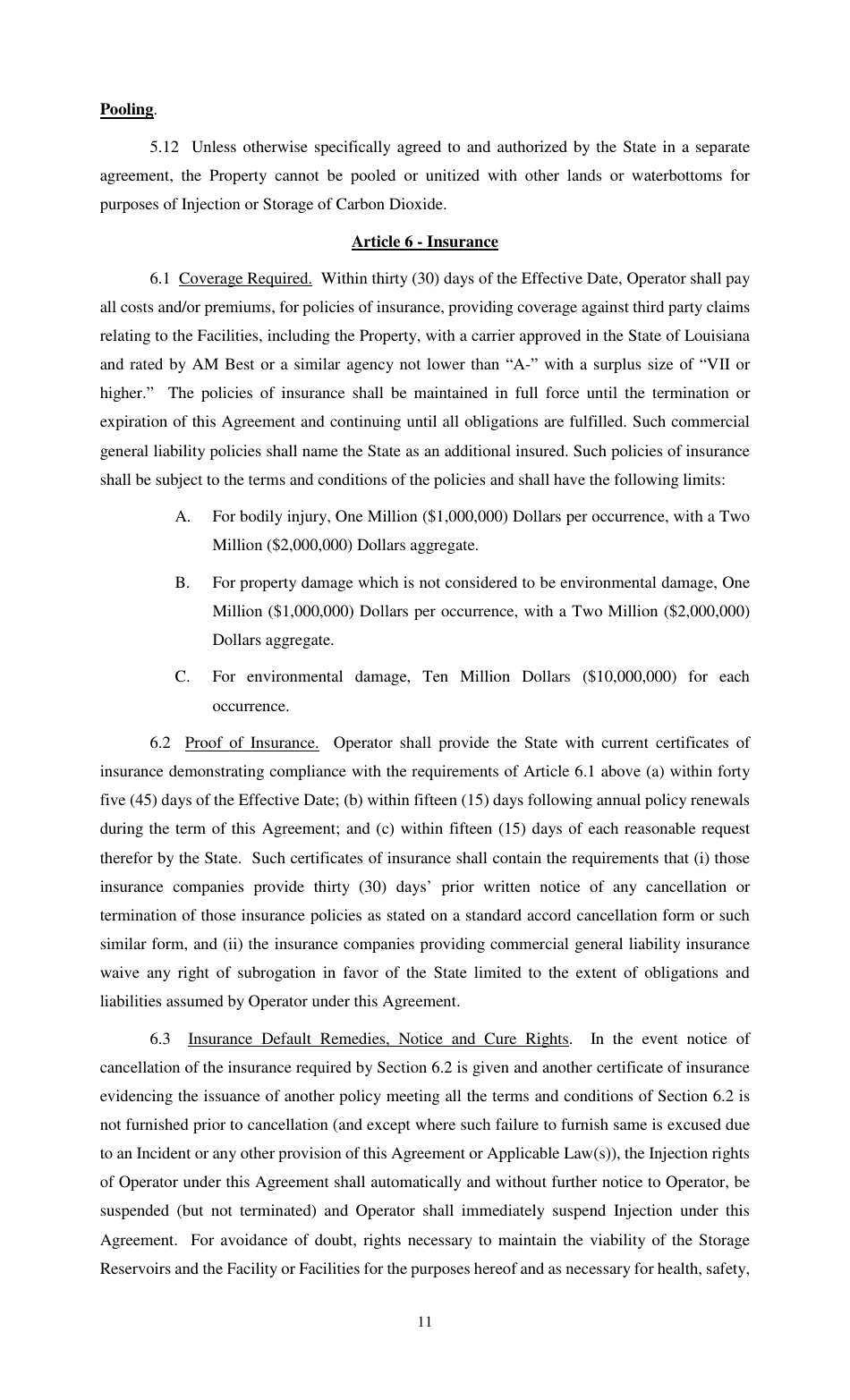 Carbon-Dioxide Storage Agreement - Louisiana, Page 11