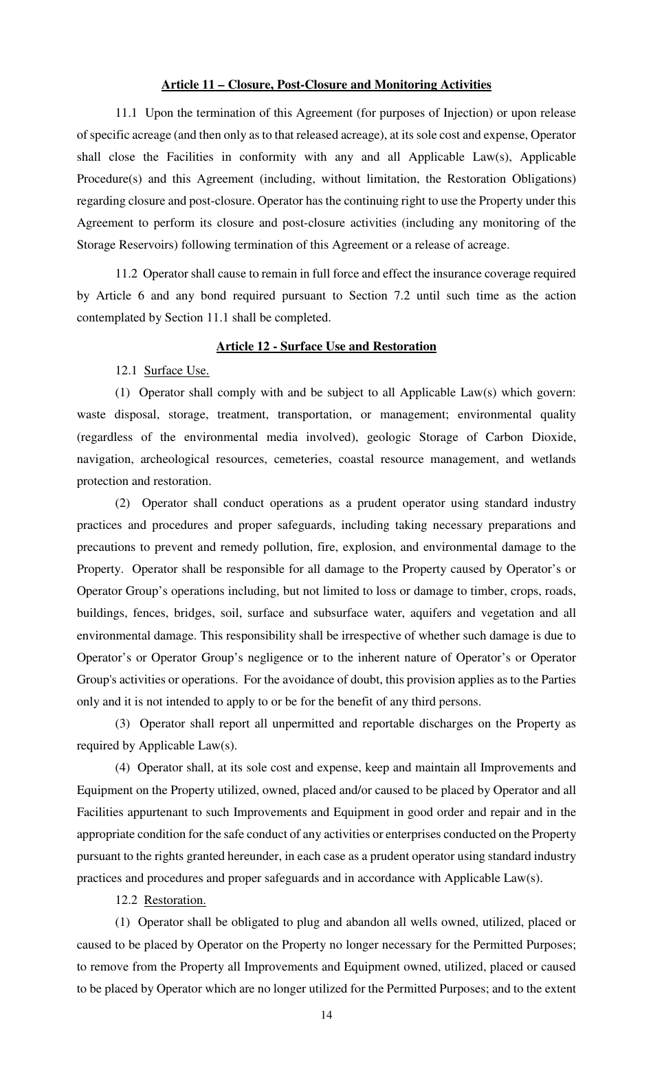 Carbon-Dioxide Storage Agreement - Louisiana, Page 14