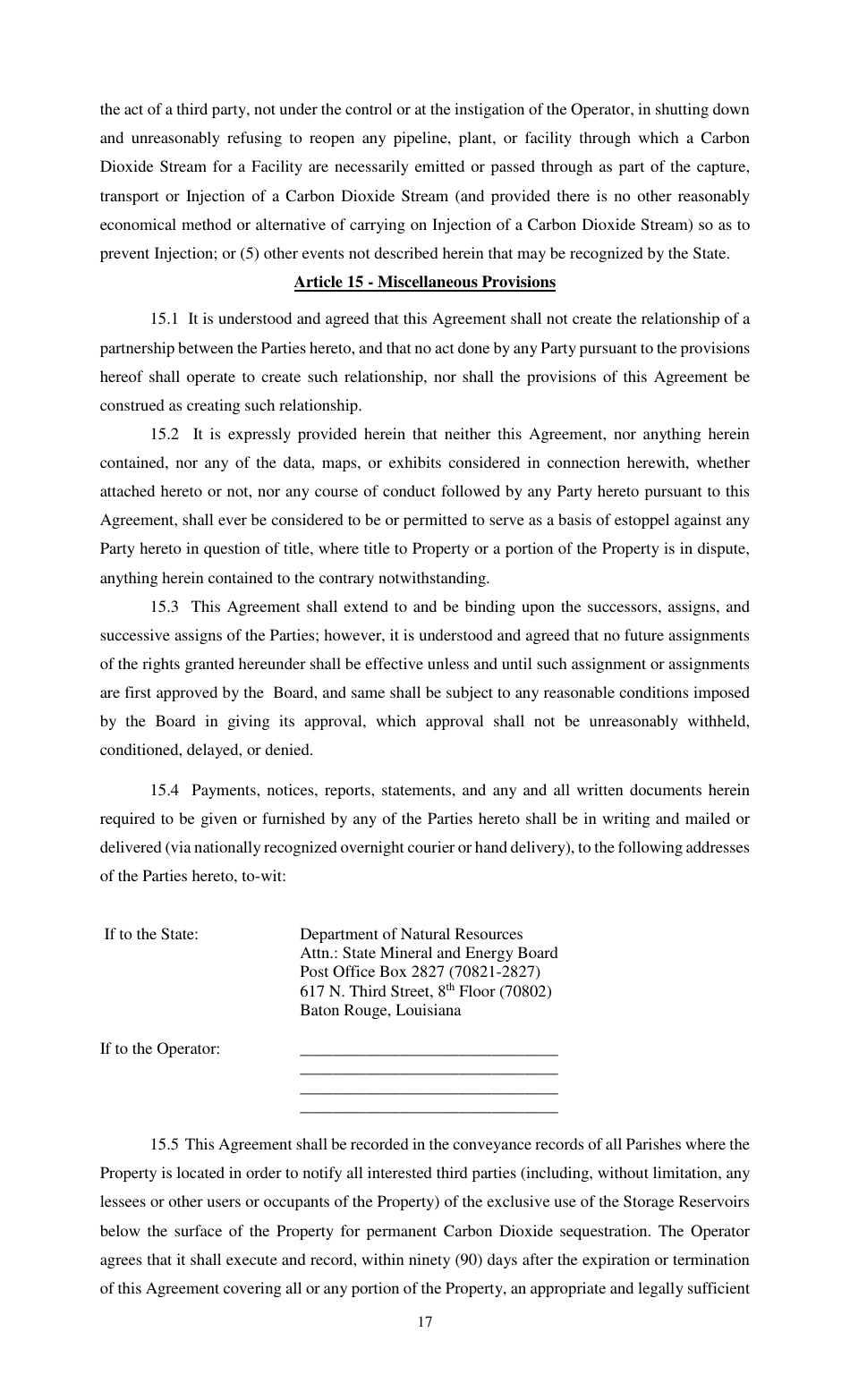 Carbon-Dioxide Storage Agreement - Louisiana, Page 17