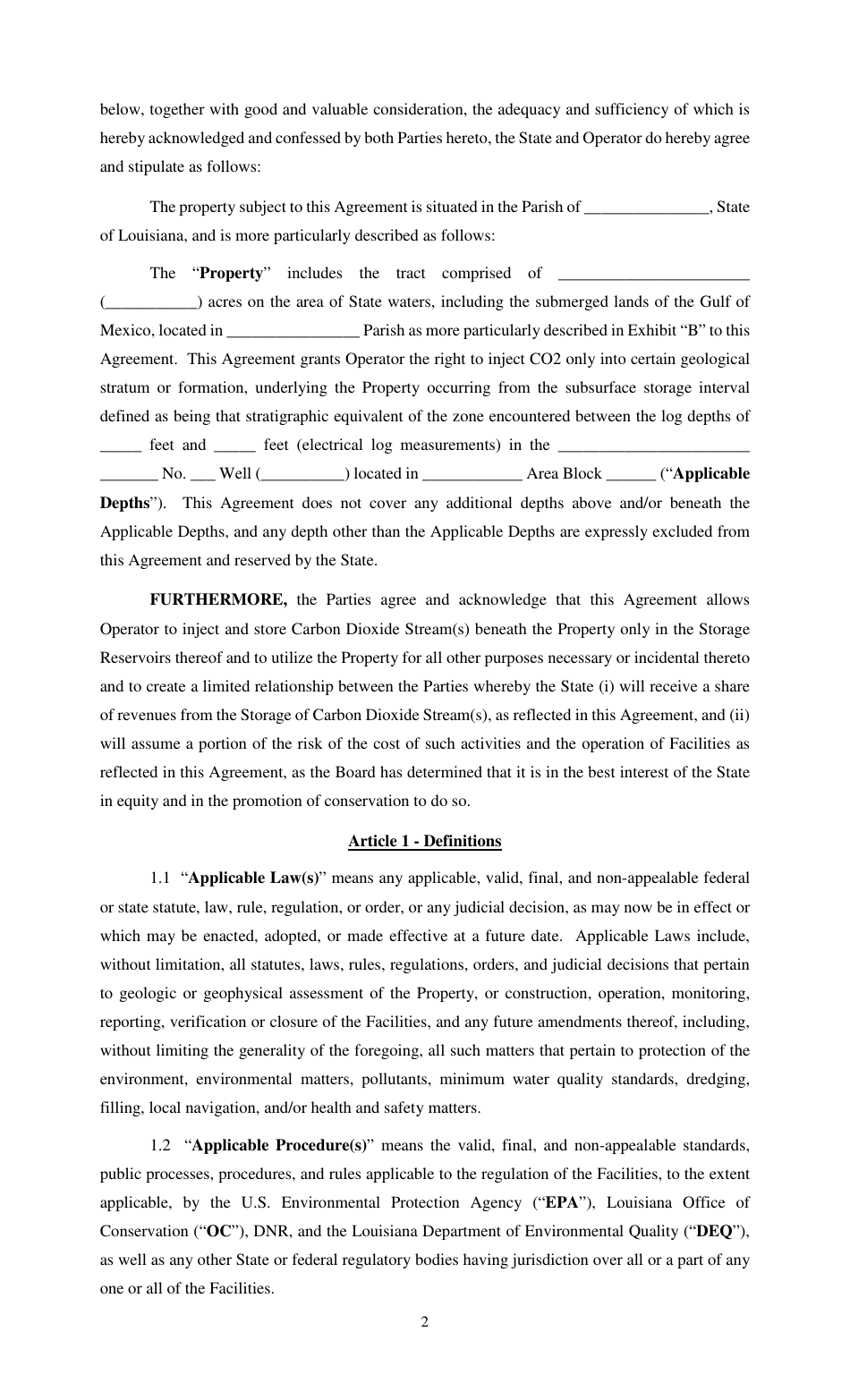 Carbon-Dioxide Storage Agreement - Louisiana, Page 2