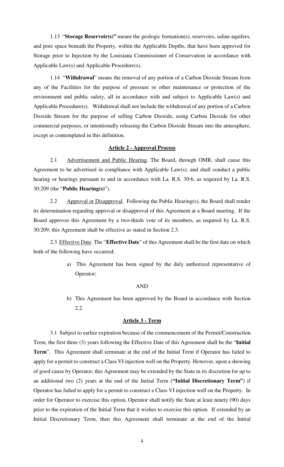 Carbon-Dioxide Storage Agreement - Louisiana, Page 4