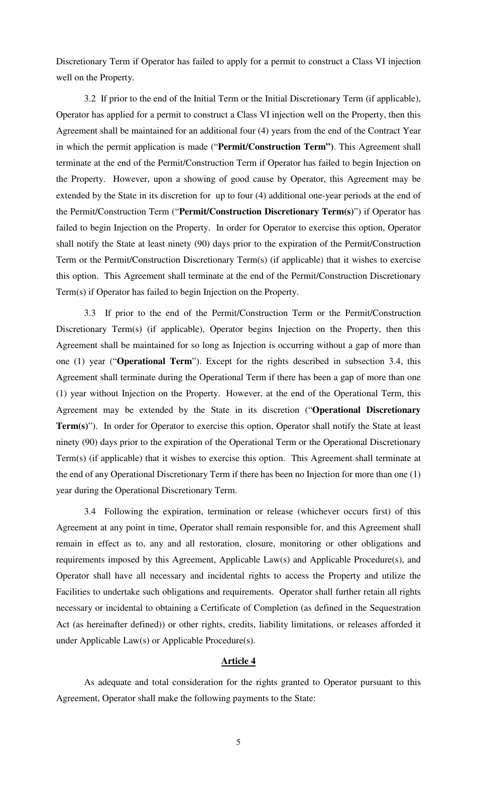 Carbon-Dioxide Storage Agreement - Louisiana, Page 5
