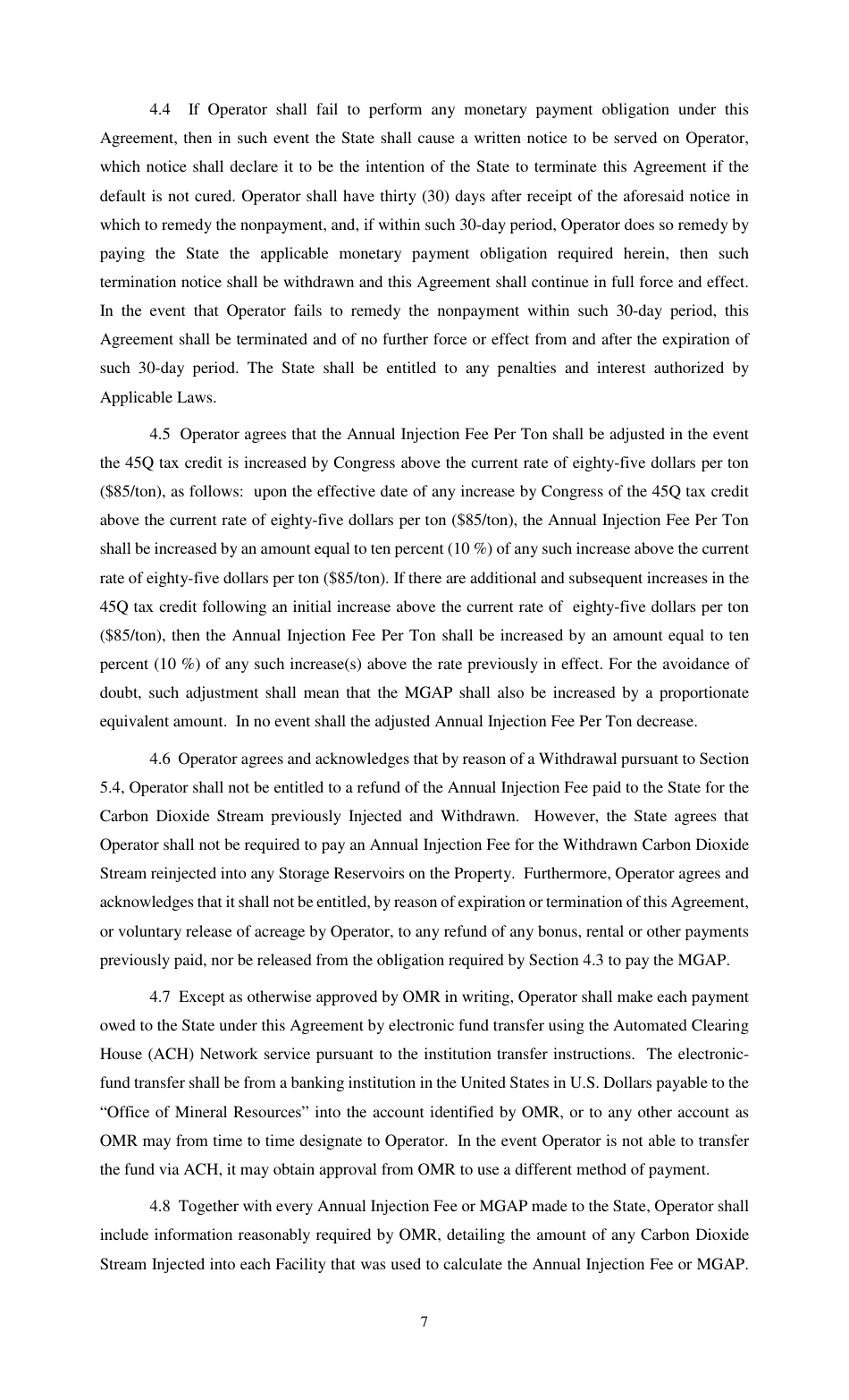 Carbon-Dioxide Storage Agreement - Louisiana, Page 7