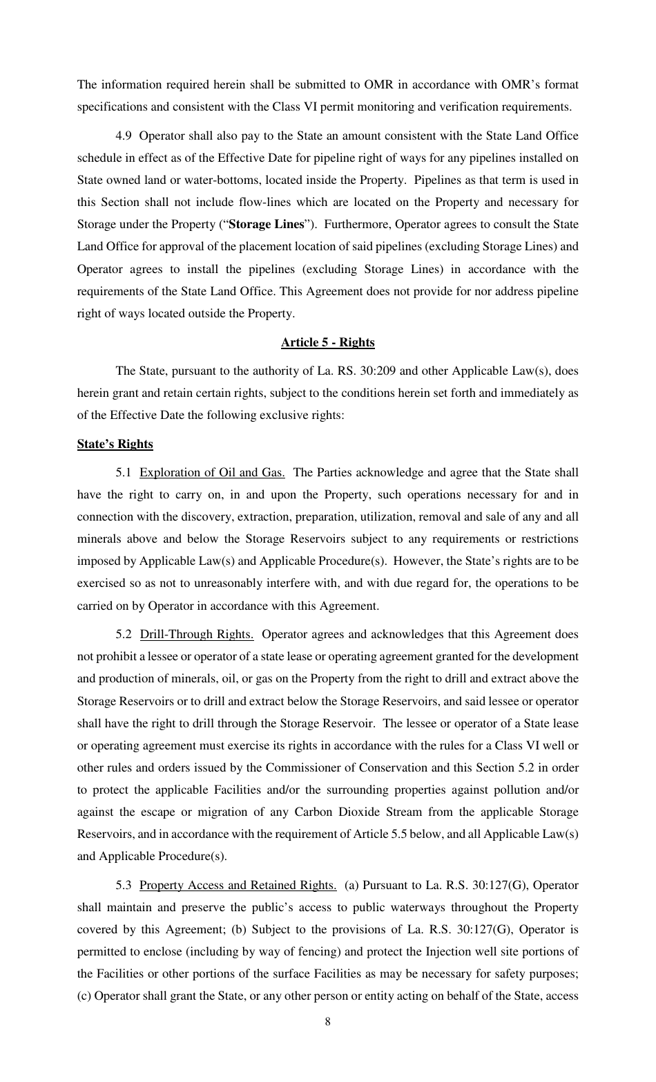 Carbon-Dioxide Storage Agreement - Louisiana, Page 8