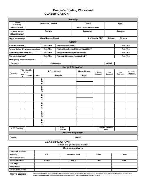 AF Form 527B Courier's Briefing Worksheet