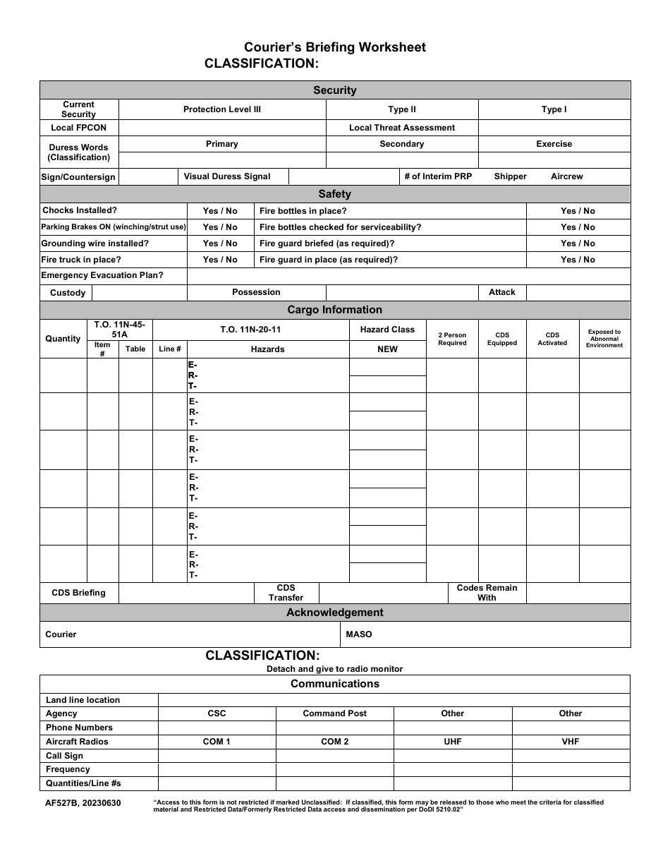 AF Form 527B Couriers Briefing Worksheet, Page 1