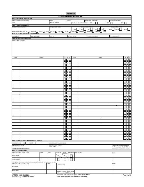 AF Form 1035 Afspecwar Evaluation Form