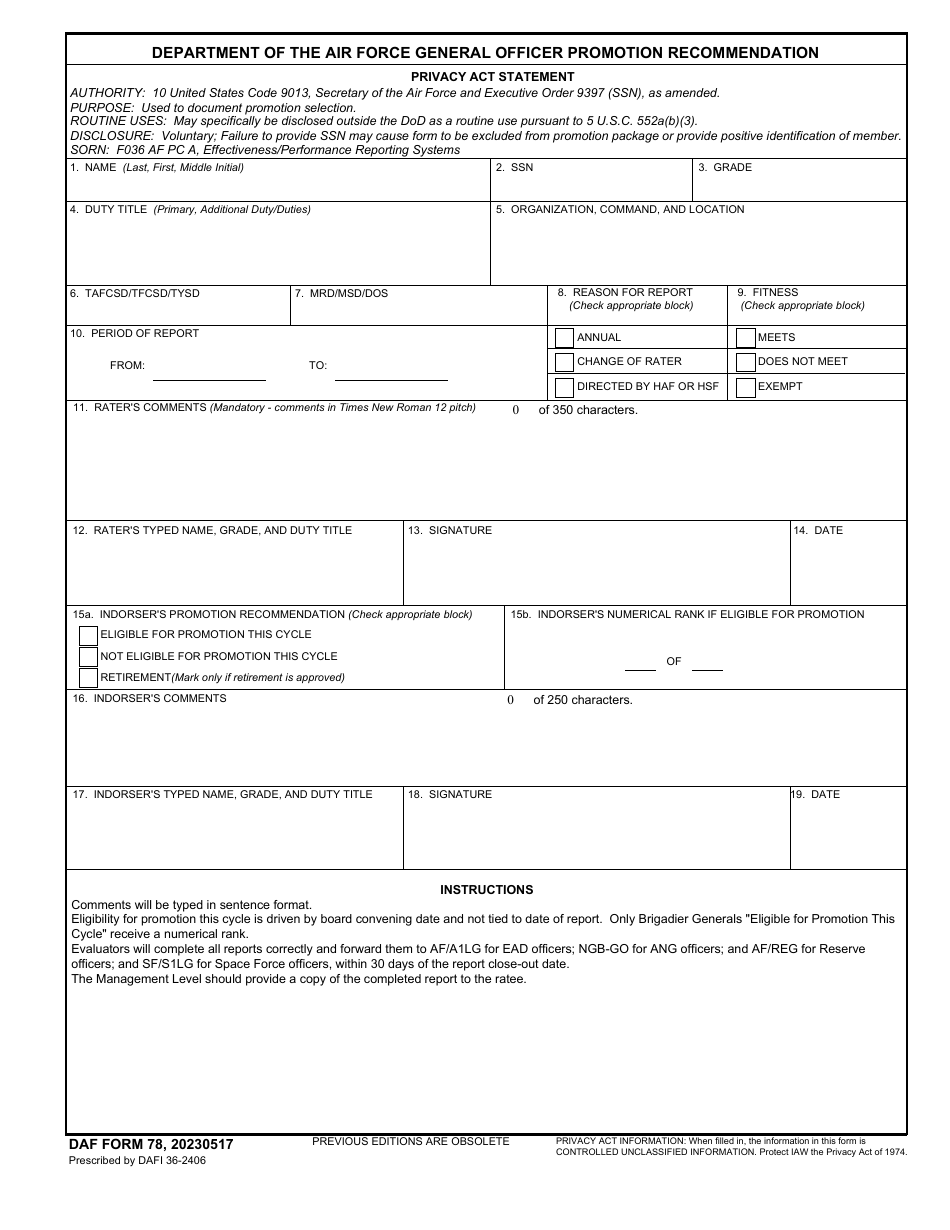 DAF Form 78 - Fill Out, Sign Online and Download Fillable PDF ...