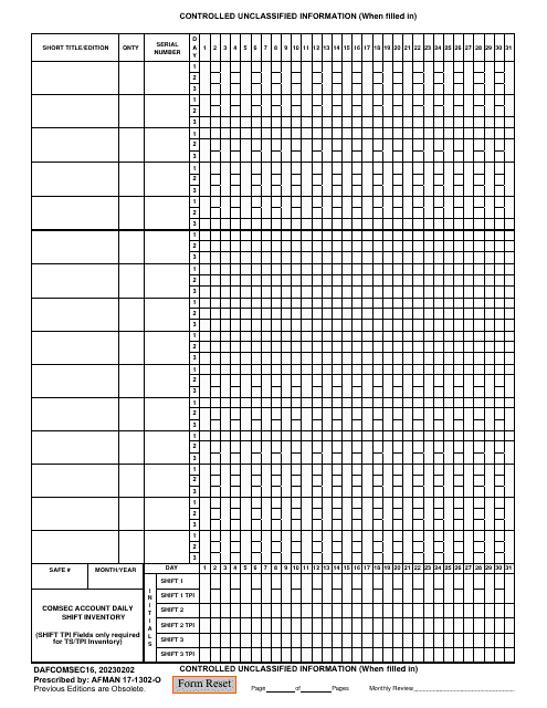 Form DAFCOMSEC16  Printable Pdf