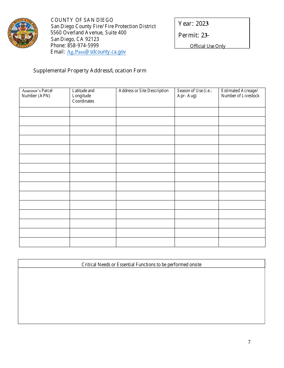 Livestock / Agricultural Pass Application - County of San Diego, California, Page 7