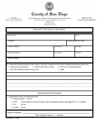 Document preview: Form AWM029 Request for Public Records - County of San Diego, California