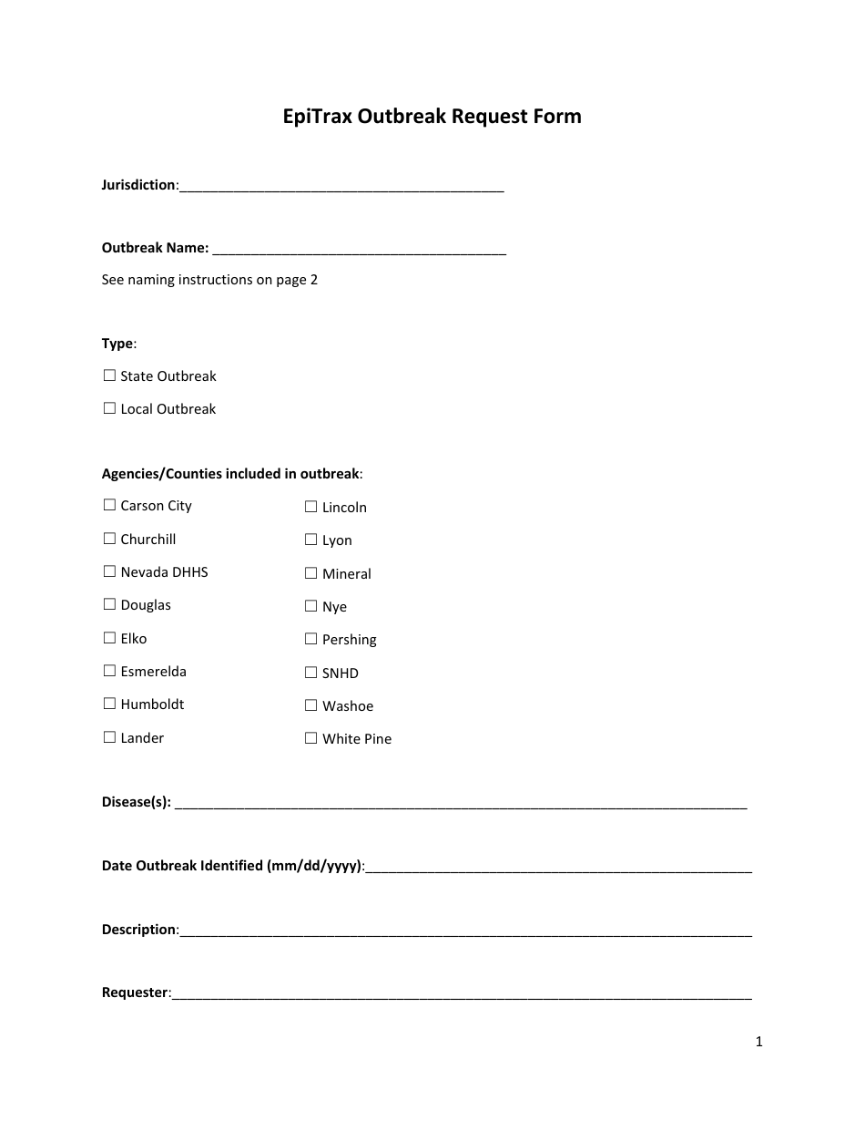 Epitrax Outbreak Request Form - Nevada, Page 1
