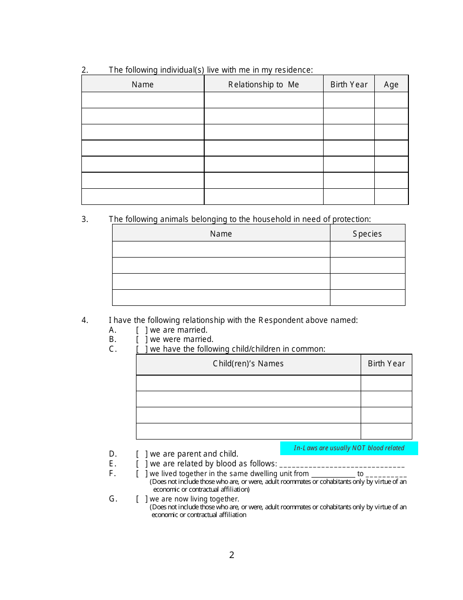 Form 2F-P-466 Ex Parte Petition for an Hrs 586 Temporary Restraining Order - Hawaii, Page 2