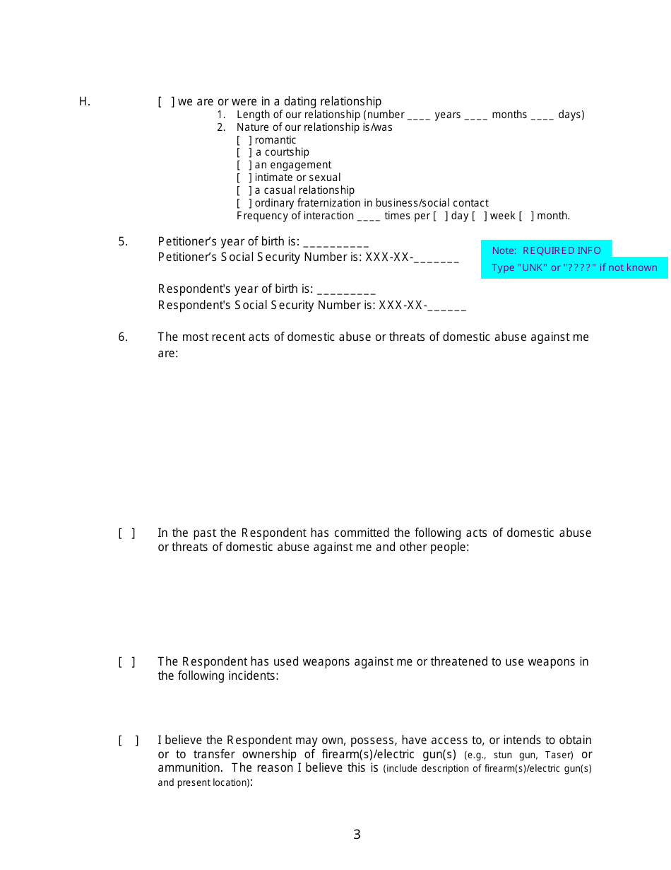 Form 2F-P-466 Ex Parte Petition for an Hrs 586 Temporary Restraining Order - Hawaii, Page 3