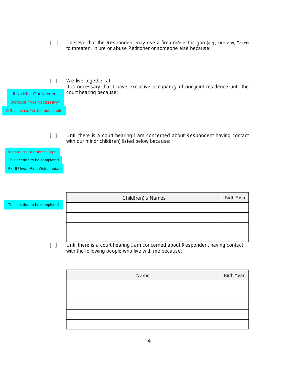 Form 2F-P-466 Ex Parte Petition for an Hrs 586 Temporary Restraining Order - Hawaii, Page 4