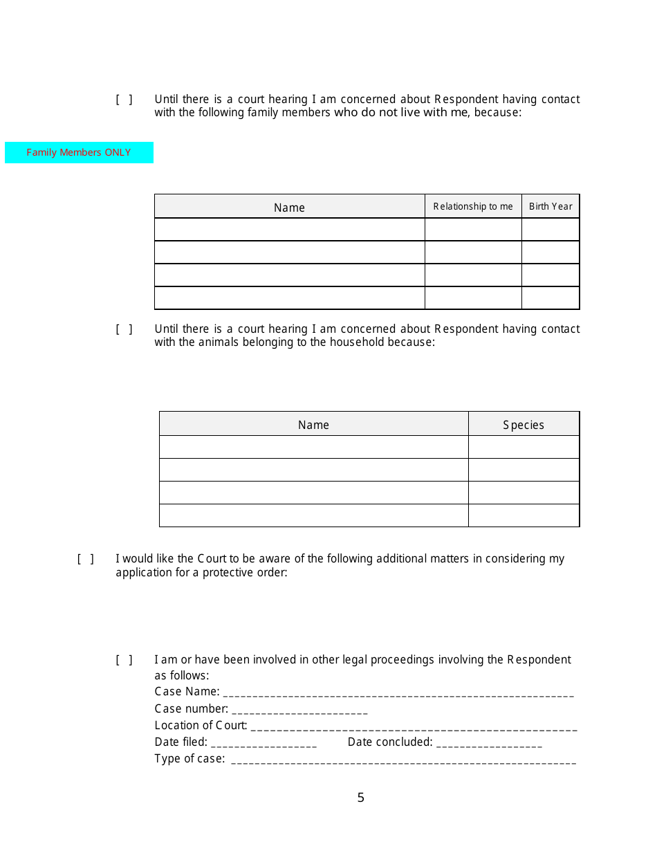 Form 2F-P-466 Ex Parte Petition for an Hrs 586 Temporary Restraining Order - Hawaii, Page 5