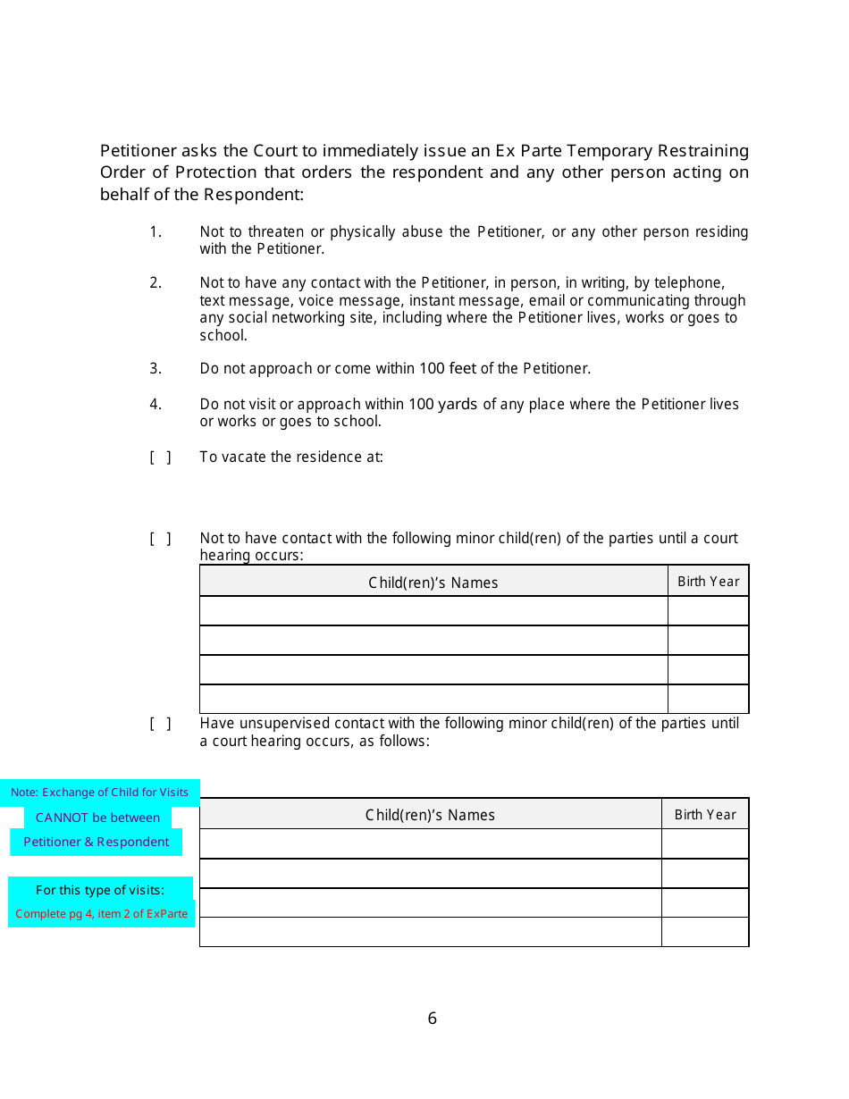 Form 2F-P-466 Ex Parte Petition for an Hrs 586 Temporary Restraining Order - Hawaii, Page 6