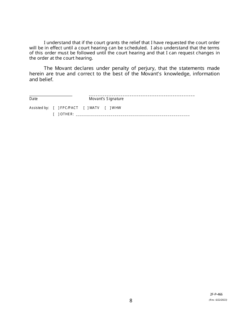 Form 2F-P-466 Ex Parte Petition for an Hrs 586 Temporary Restraining Order - Hawaii, Page 8