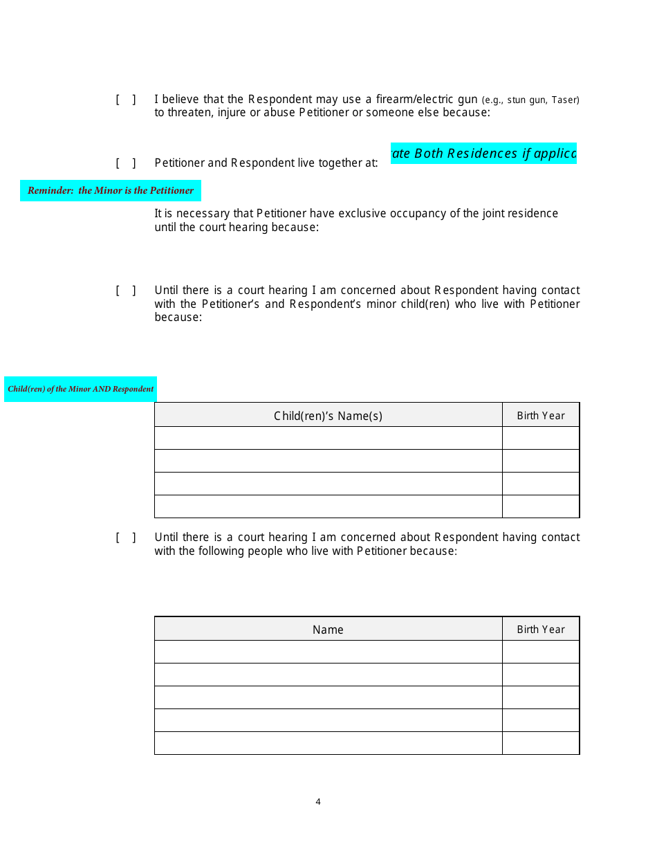 Form 2F-P-471 Ex-parte Petition for an Hrs 586 Temporary Restraining Order - Hawaii, Page 4
