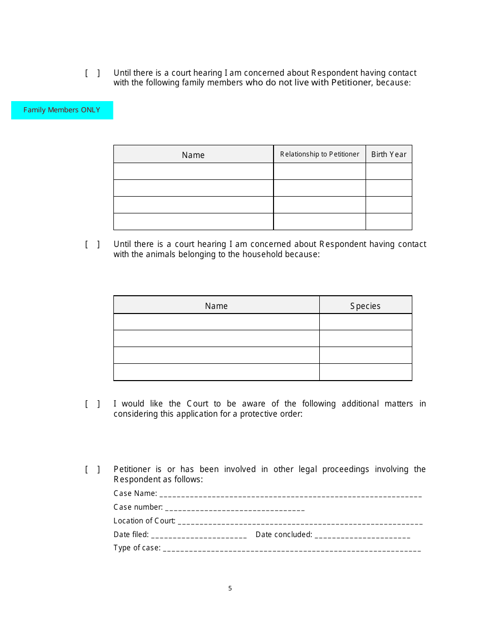 Form 2F-P-471 Ex-parte Petition for an Hrs 586 Temporary Restraining Order - Hawaii, Page 5