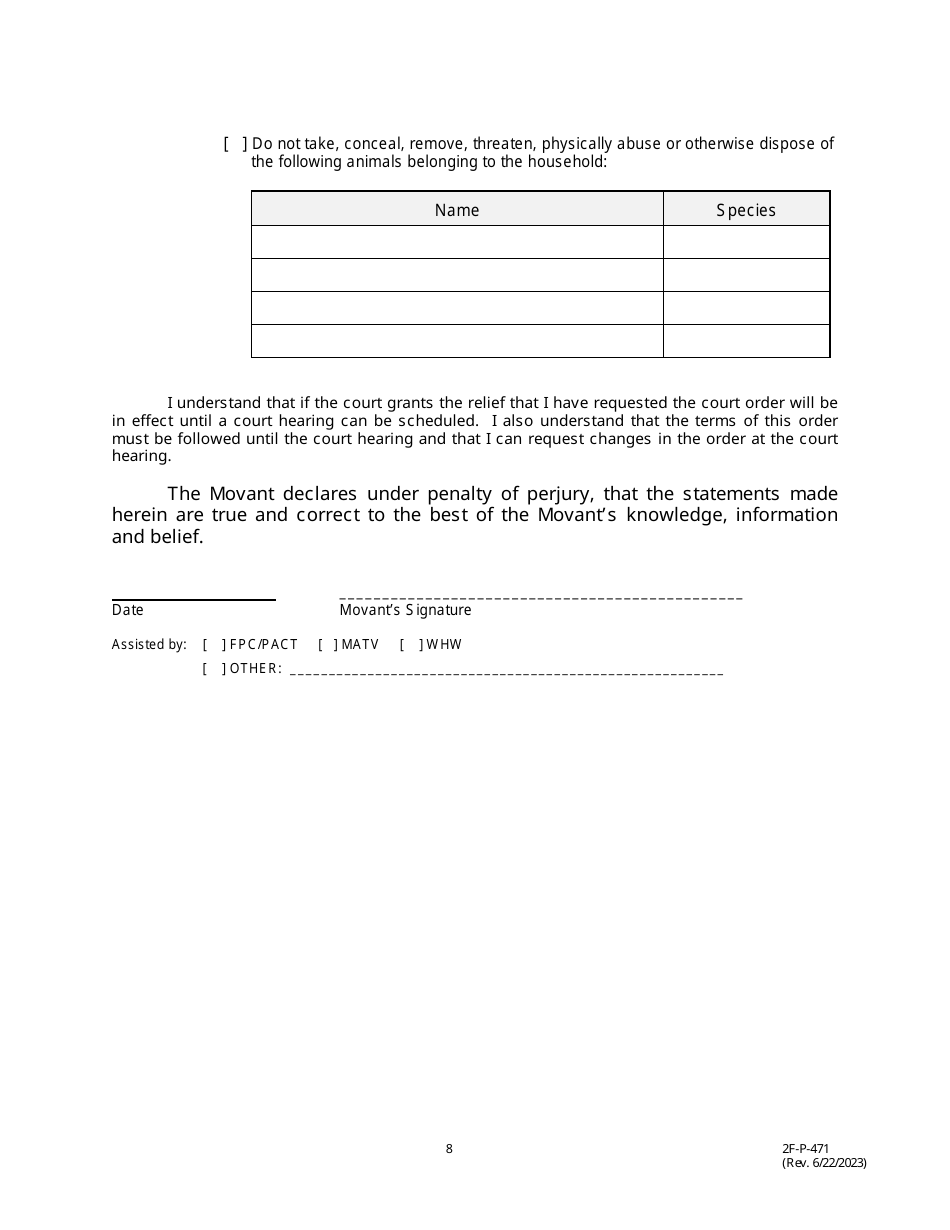 Form 2F-P-471 Ex-parte Petition for an Hrs 586 Temporary Restraining Order - Hawaii, Page 8