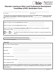 Document preview: Educator Leaving an Ohio Local Professional Development Committee (Lpdc) Verification Form - Ohio
