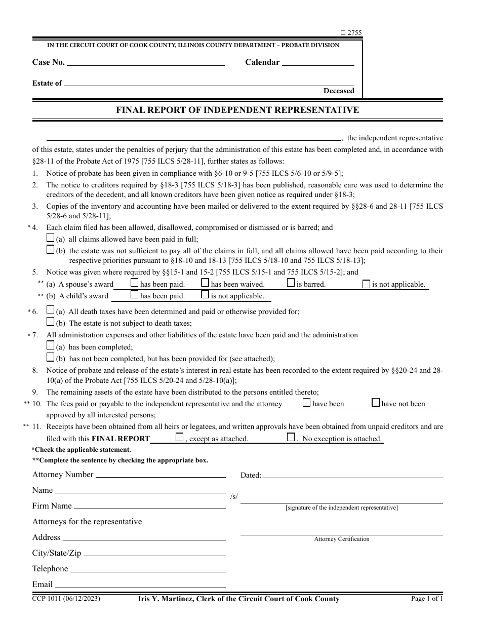 Form Ccp1011 Download Fillable Pdf Or Fill Online Final Report Of