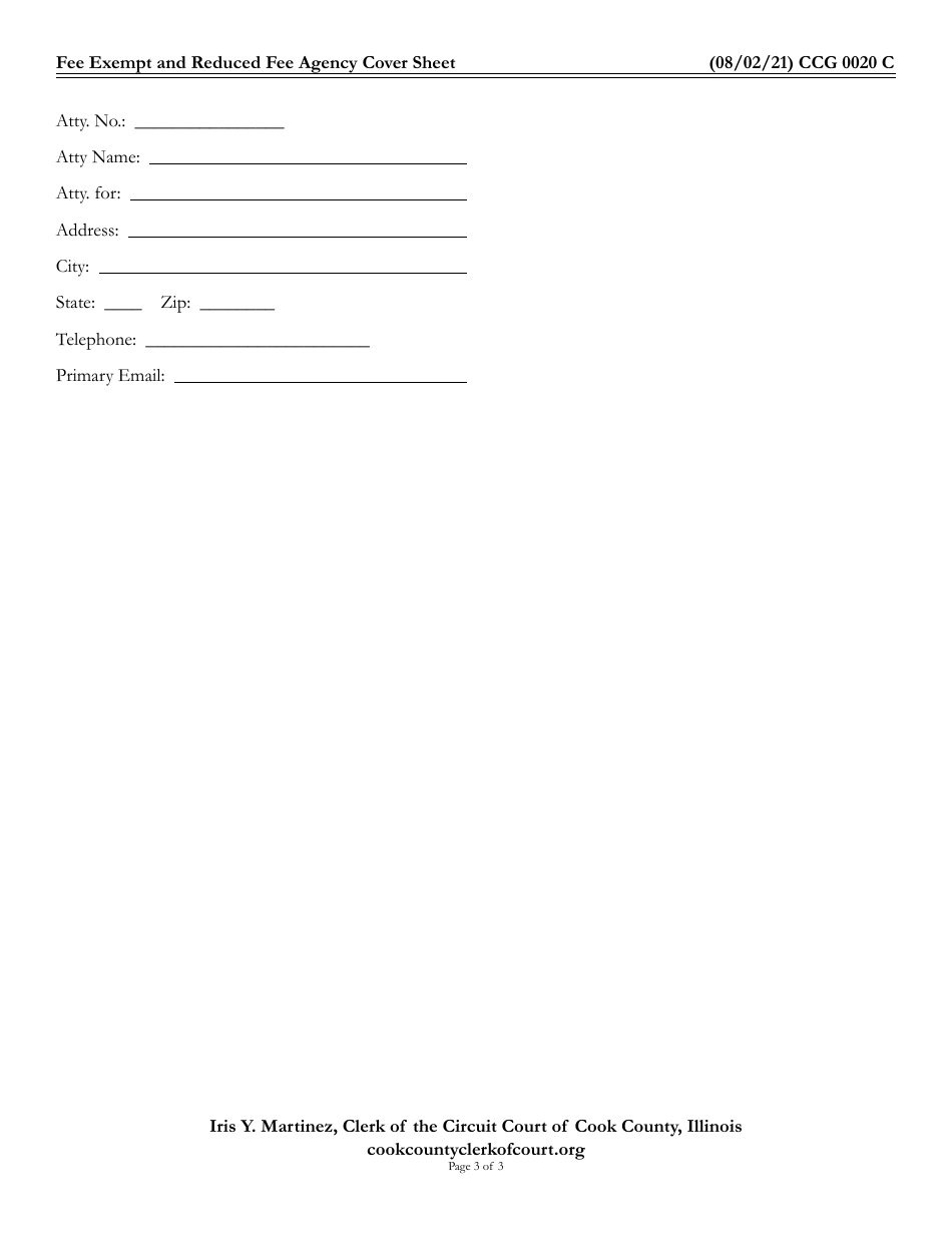 Form CCG0020 Fee Exempt and Reduced Fee Agency Cover Sheet - Cook County, Illinois, Page 3