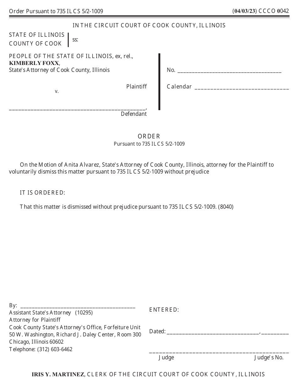 Form CCCO0042 Download Fillable PDF Or Fill Online Order Pursuant To   Form Ccco0042 Order Pursuant To 735 Ilcs 5 2 1009 Cook County Illinois Print Big 