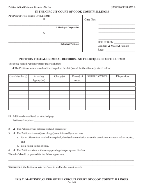 Form CCCR0339  Printable Pdf