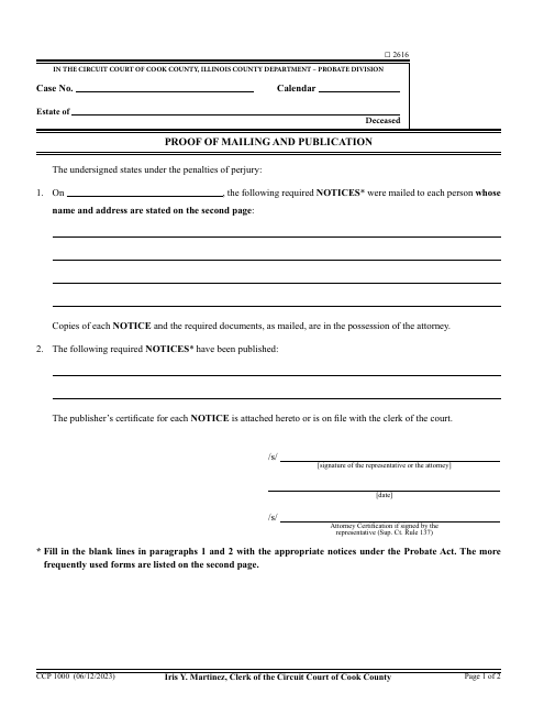 Form CCP1000  Printable Pdf