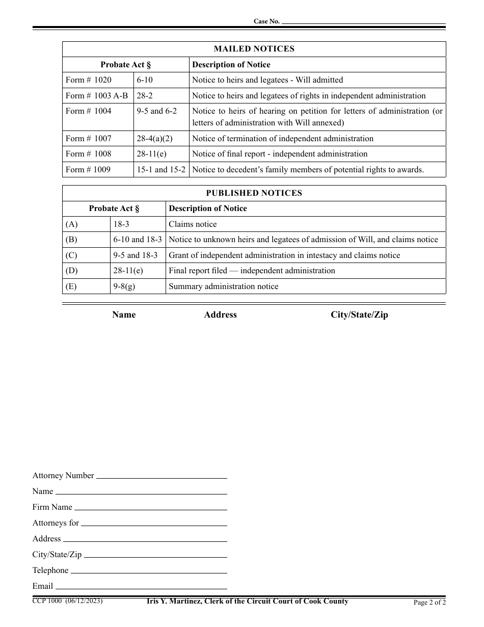 Form CCP1000 Proof of Mailing and Publication - Cook County, Illinois, Page 2