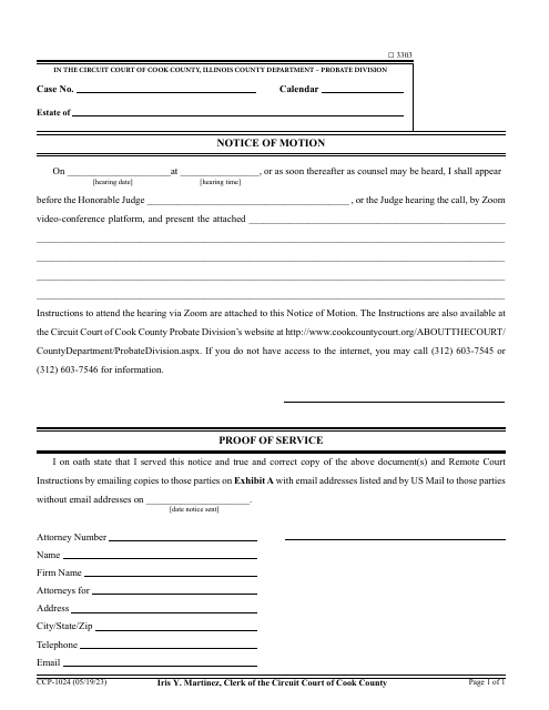 Form CCP-1024 Notice of Motion - Cook County, Illinois